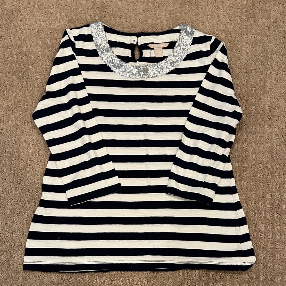 Banana Republic Black and White Striped 3 quarter Sleeve Top